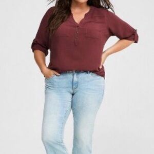Torrid Maroon Roll-Tab Sleeve Top